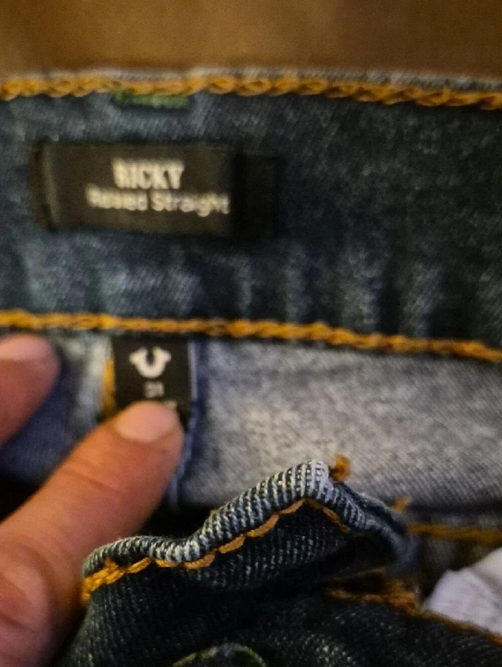 True Religion Men’s Straight Jeans - Dark Blue with Green Stitching